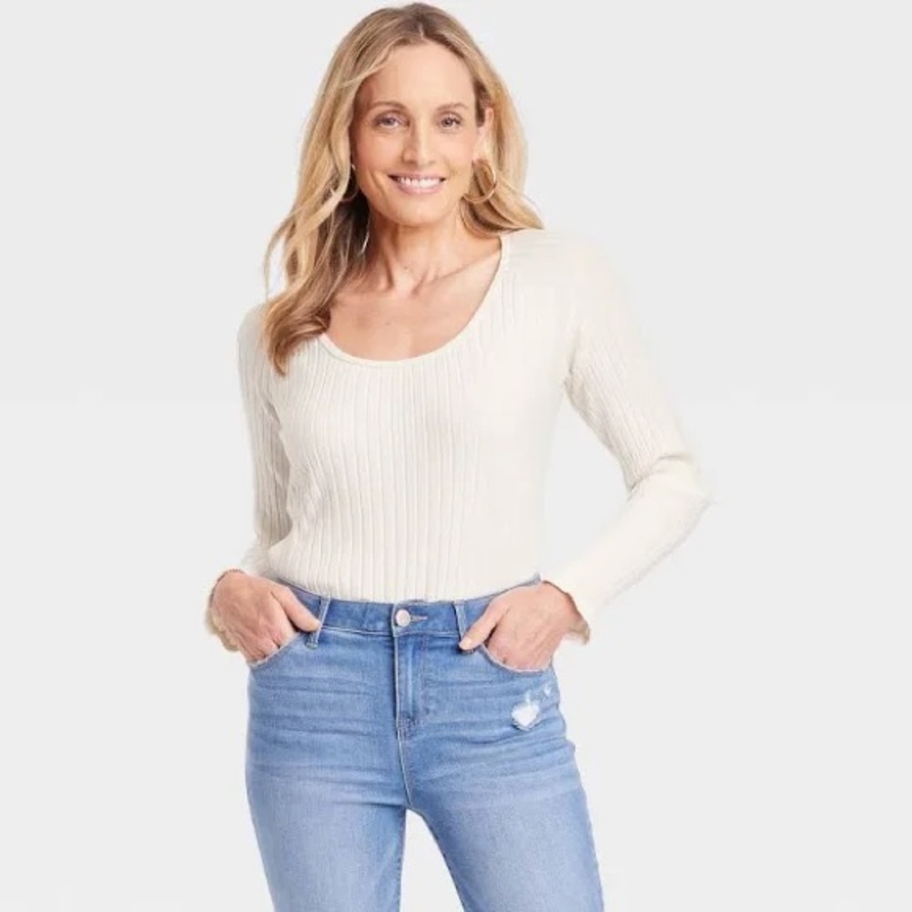 NWT - Women's Knox Rose Tops Slim Fit Long Sleeve Ribbed T-Shirt